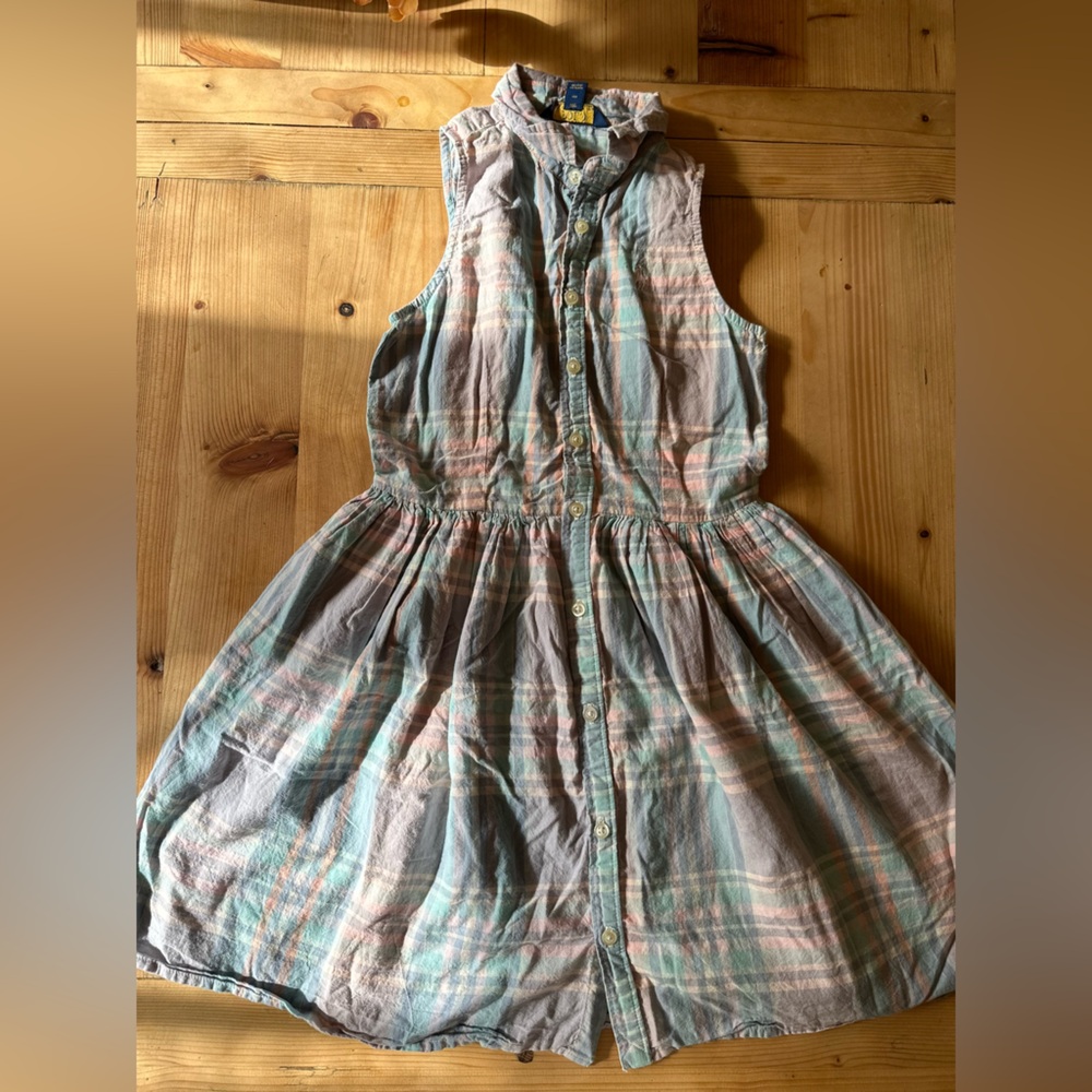 Girls Polo Sleeveless Plaid Button-Down Shirt Dress